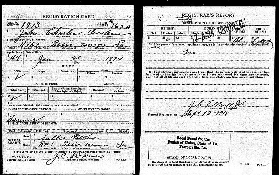 Union Parish WWI Registrations