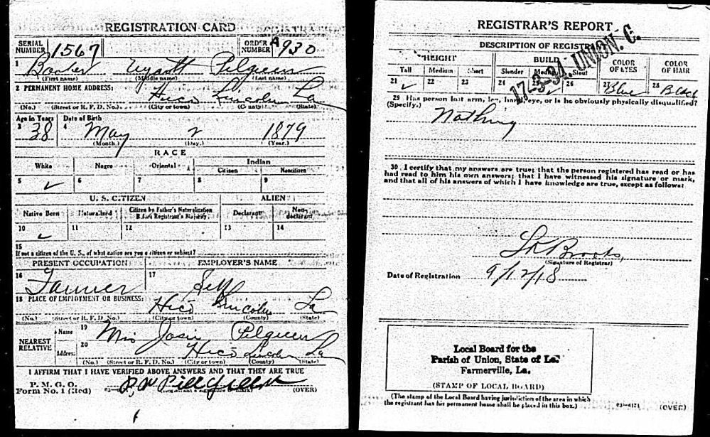 Union Parish LA WWI Registrations