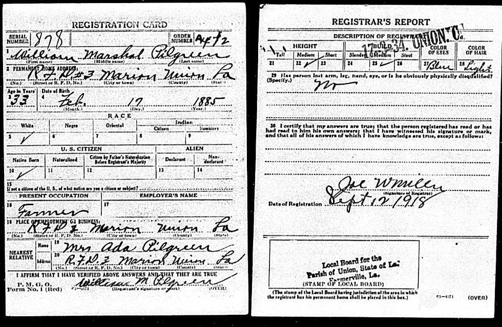 Union Parish LA WWI Registrations