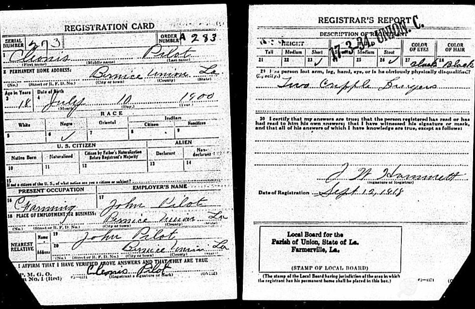 Union Parish LA WWI Registrations