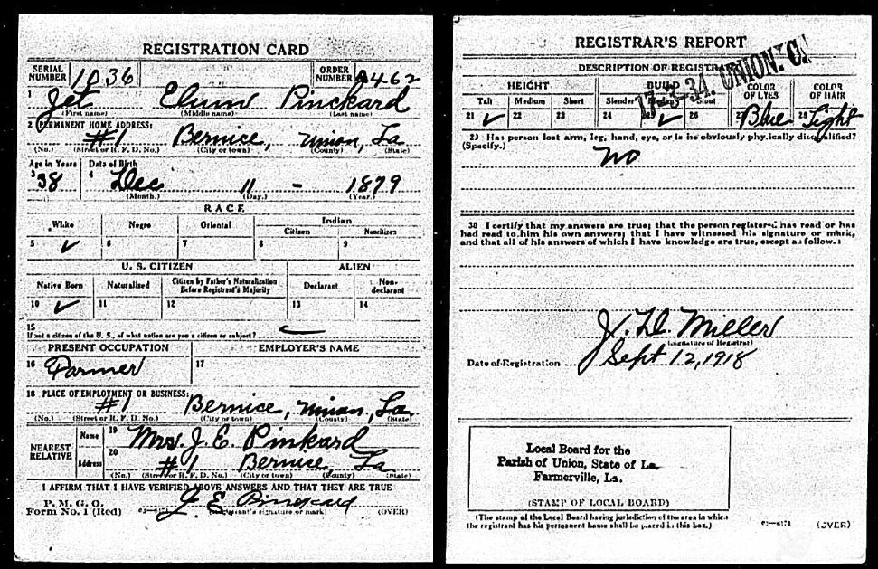 Union Parish LA WWI Registrations