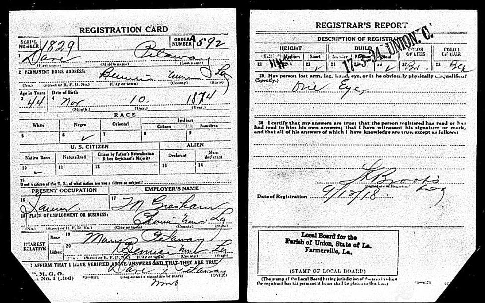 Union Parish LA WWI Registration